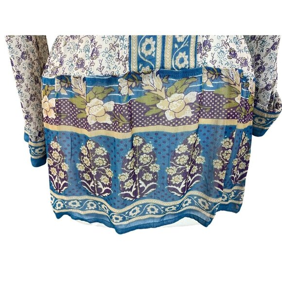 Lucky Brand Savannah Boho Chic Floral Tunic Top Button Details Elastic Waist Med - Picture 4 of 15